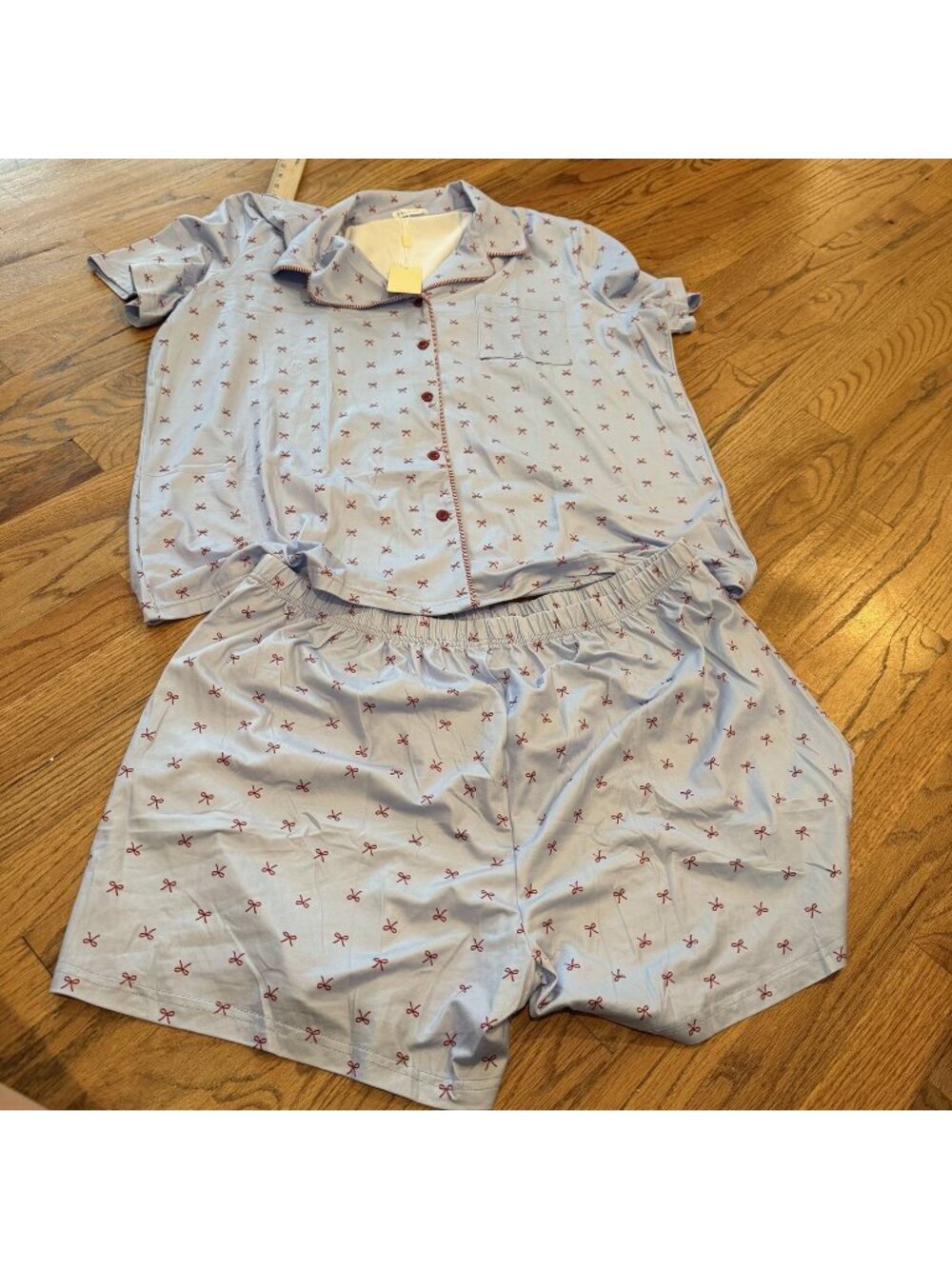 Ekouaer Womens Blue & Pink Bow Pajamas 2 Piece Shorts New 2XL